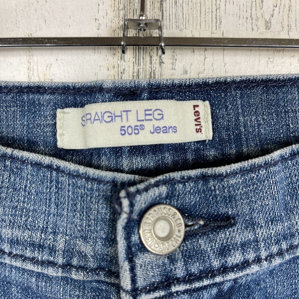 Levis 505 denim jeans straight leg hi‎ rise size 12 medium wash classic staple - Picture 3 of 9